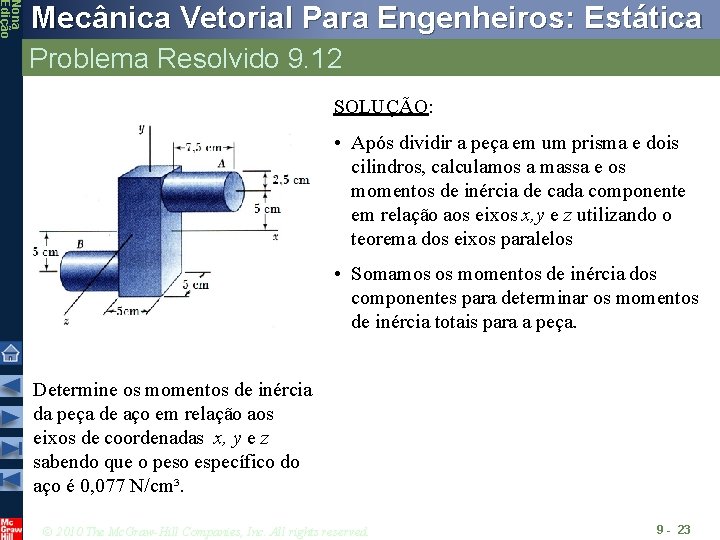 Nona Edição Mecânica Vetorial Para Engenheiros: Estática Problema Resolvido 9. 12 SOLUÇÃO: • Após