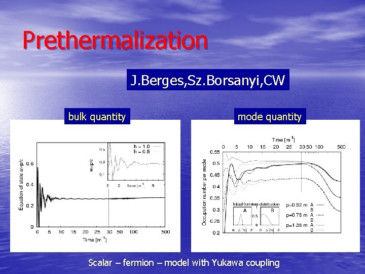 Prethermalization J. Berges, Sz. Borsanyi, CW bulk quantity mode quantity Scalar – fermion –