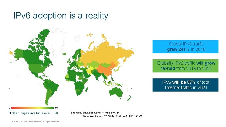 IPv 6 adoption is a reality Global IPv 6 traffic grew 241% in 2016