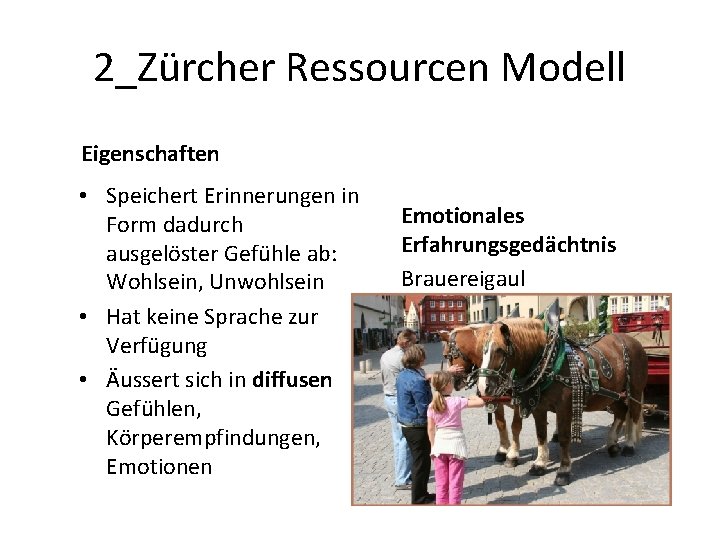 2_Zürcher Ressourcen Modell Eigenschaften • Speichert Erinnerungen in Form dadurch ausgelöster Gefühle ab: Wohlsein,