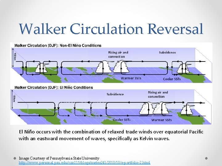 Walker Circulation Reversal El Niño occurs with the combination of relaxed trade winds over