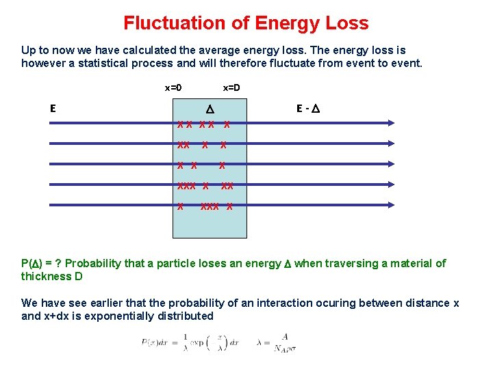 Fluctuation of Energy Loss Up to now we have calculated the average energy loss.