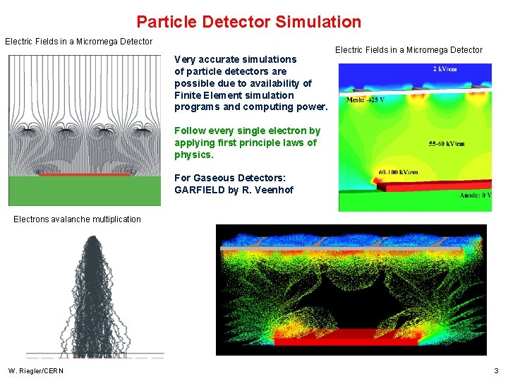 Particle Detector Simulation Electric Fields in a Micromega Detector Very accurate simulations of particle