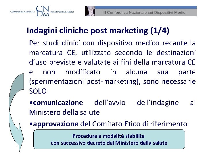 Indagini cliniche post marketing (1/4) Per studi clinici con dispositivo medico recante la marcatura