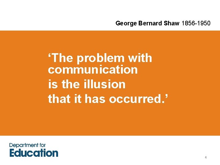 George Bernard Shaw 1856 -1950 ‘The problem with communication is the illusion that it