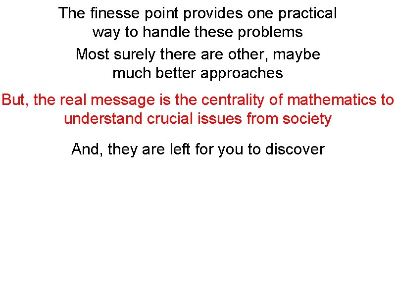 The finesse point provides one practical way to handle these problems Most surely there