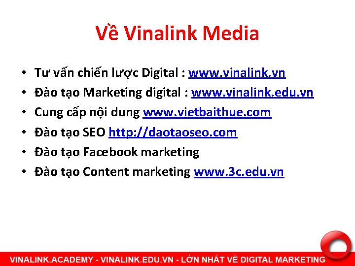 Về Vinalink Media • • • Tư vấn chiến lược Digital : www. vinalink.