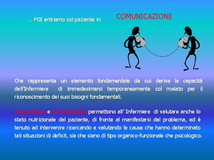… POI entriamo col paziente in COMUNICAZIONE Che rappresenta un elemento fondamentale da cui