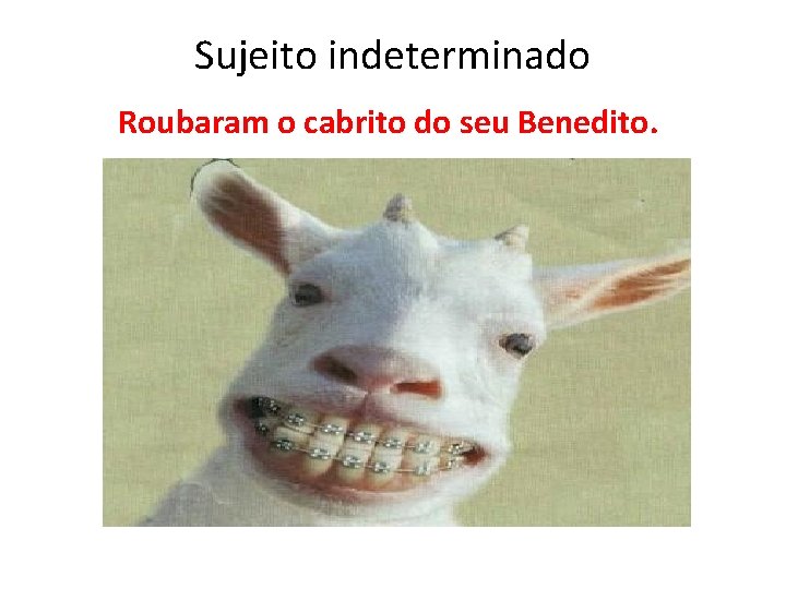 Sujeito indeterminado Roubaram o cabrito do seu Benedito. 