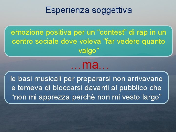 Esperienza soggettiva emozione positiva per un “contest” di rap in un centro sociale dove