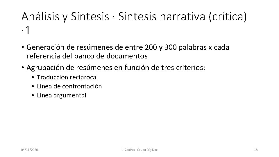 Análisis y Síntesis · Síntesis narrativa (crítica) · 1 • Generación de resúmenes de