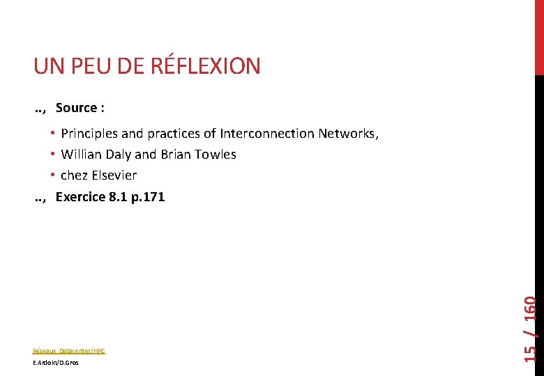 UN PEU DE RÉFLEXION. . , Source : Réseaux Datacenter/HPC E. Ardoin/D. Gros 15