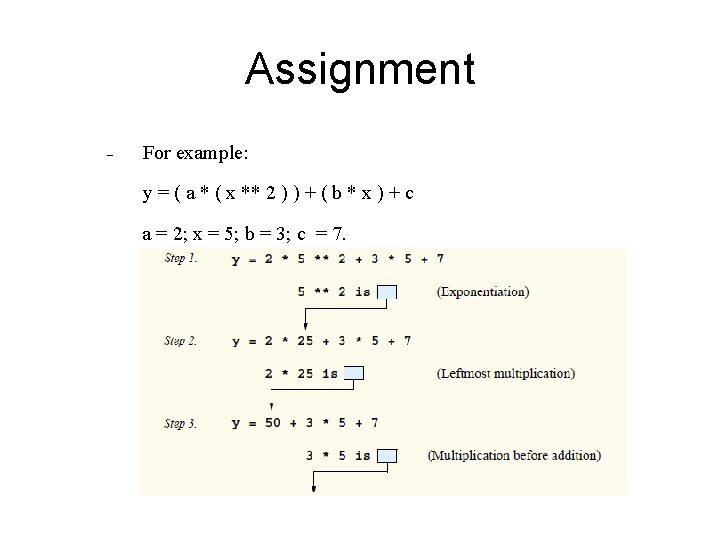 Assignment - For example: y = ( a * ( x ** 2 )