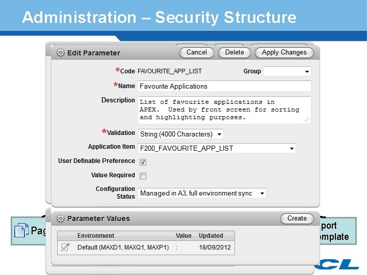 Administration – Security Structure Users Security Codes Roles Actions Pages List Parameter Audit 20