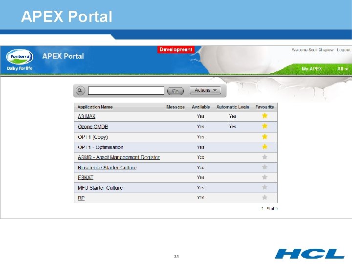 APEX Portal § Home page for users listing the applications they have access to