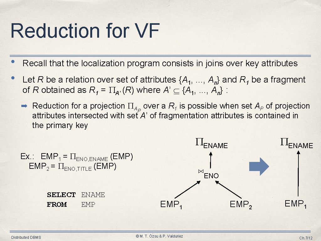 Reduction for VF • • Recall that the localization program consists in joins over
