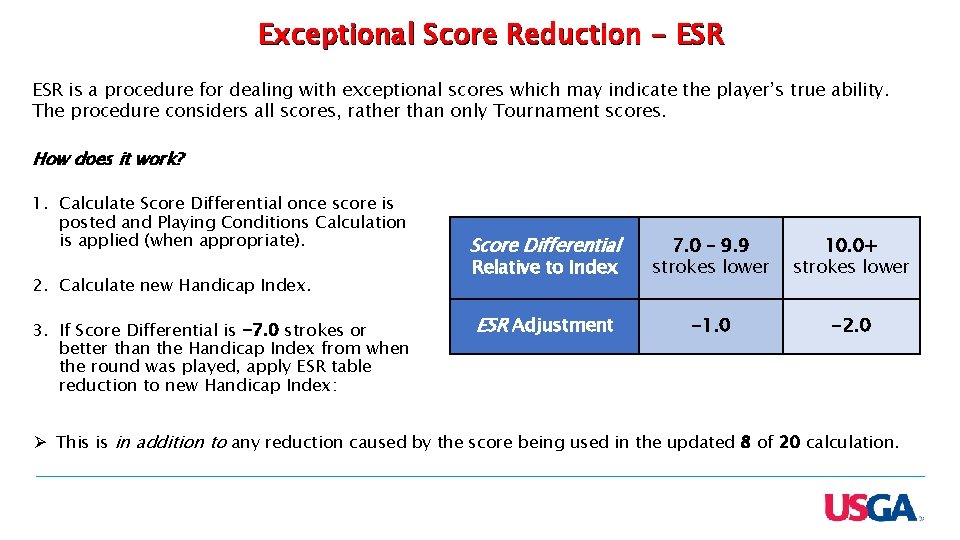 Exceptional Score Reduction - ESR is a procedure for dealing with exceptional scores which