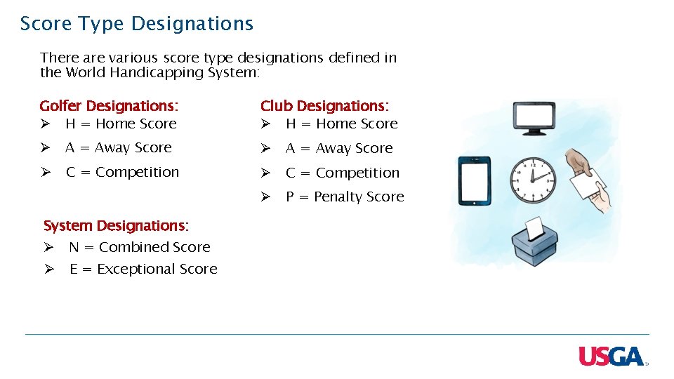 Score Type Designations There are various score type designations defined in the World Handicapping