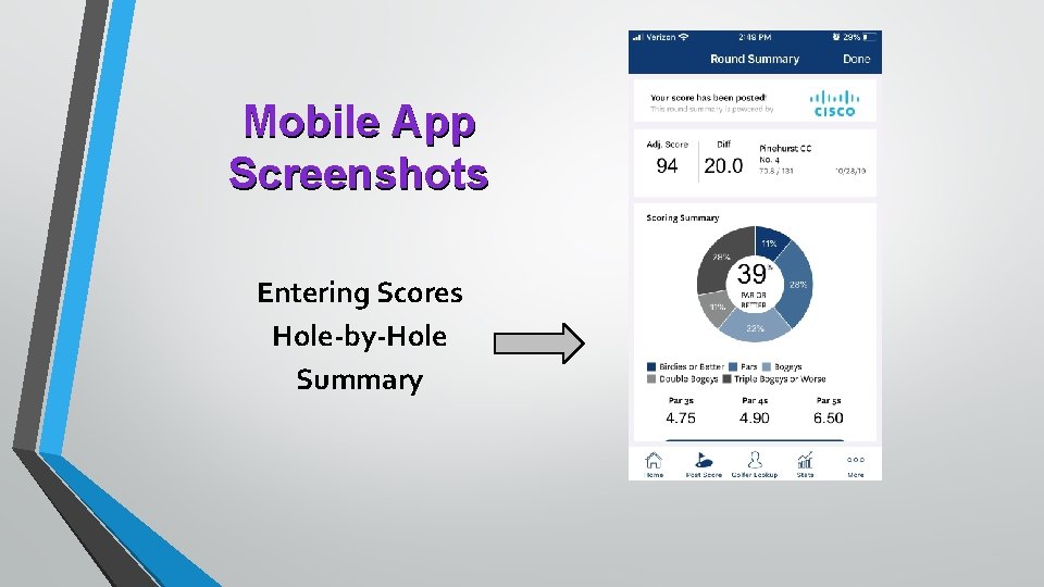 Mobile App Screenshots Entering Scores Hole-by-Hole Summary 