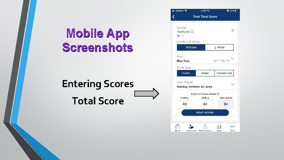 Mobile App Screenshots Entering Scores Total Score 