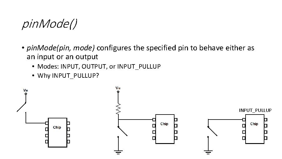 pin. Mode() • pin. Mode(pin, mode) configures the specified pin to behave either as
