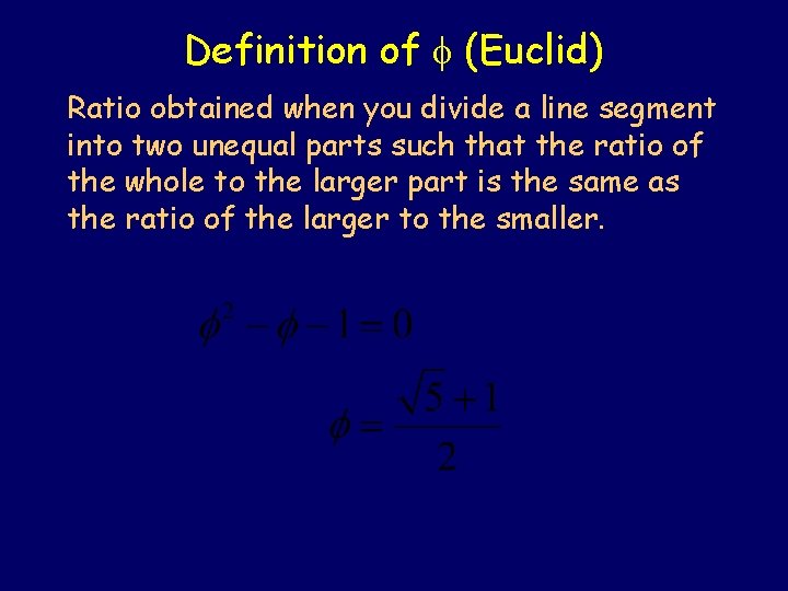 Definition of (Euclid) Ratio obtained when you divide a line segment into two unequal