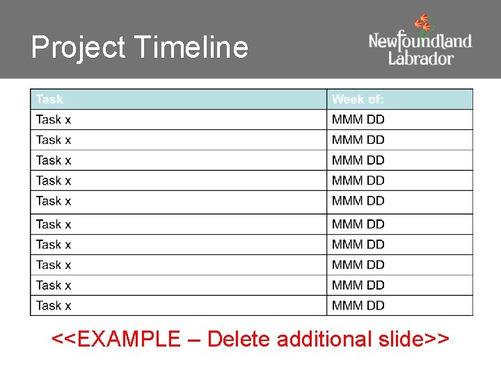 Project Timeline <<EXAMPLE – Delete additional slide>> 