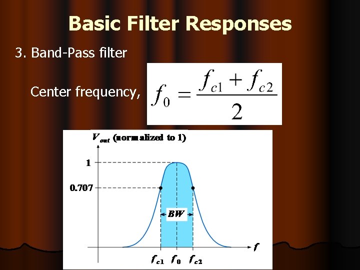 Basic Filter Responses 3. Band-Pass filter Center frequency, 