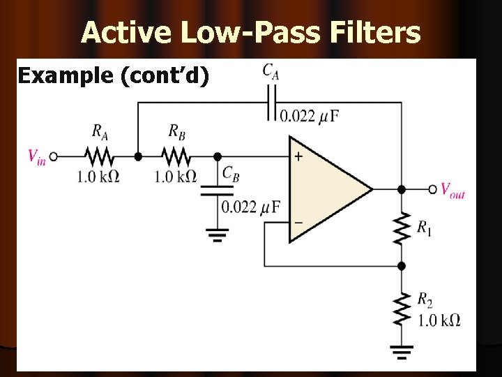 Active Low-Pass Filters Example (cont’d) 