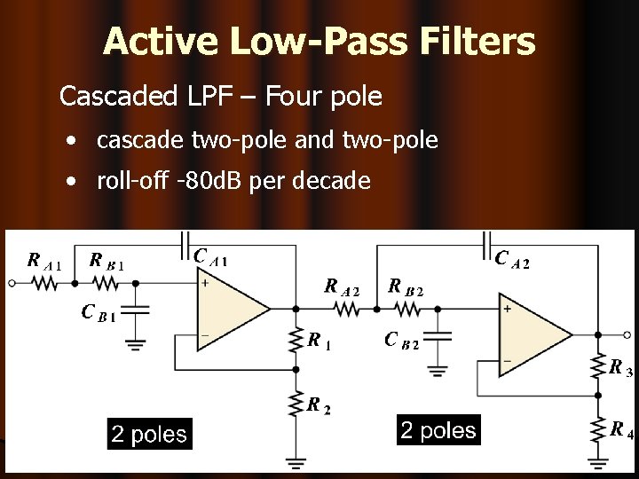 Active Low-Pass Filters Cascaded LPF – Four pole • cascade two-pole and two-pole •