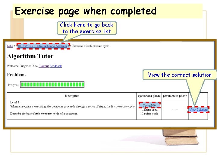 Exercise page when completed Click here to go back to the exercise list View