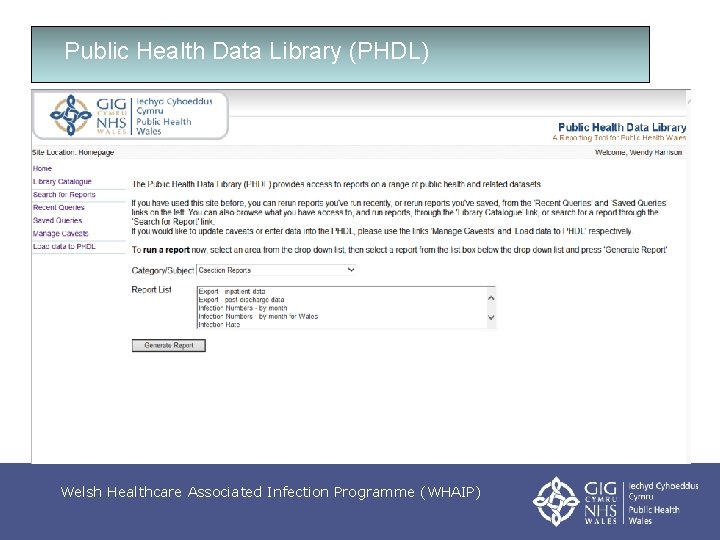 Public Health Data Library (PHDL) Welsh Healthcare Associated Infection Programme (WHAIP) 