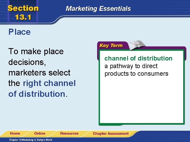 Place To make place decisions, marketers select the right channel of distribution a pathway Place To make place decisions, marketers select the right channel of distribution a pathway