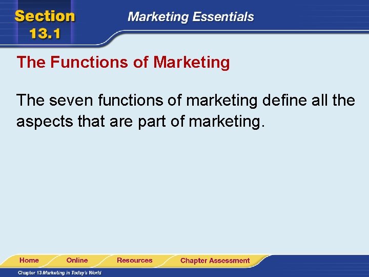 The Functions of Marketing The seven functions of marketing define all the aspects that The Functions of Marketing The seven functions of marketing define all the aspects that