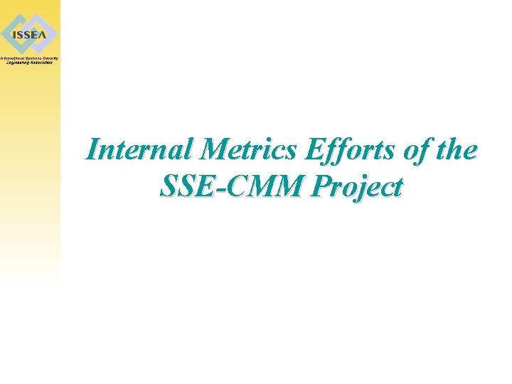 Internal Metrics Efforts of the SSE-CMM Project 