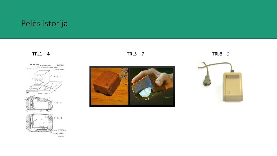 Pelės istorija TRL 1 – 4 TRL 5 – 7 TRL 8 – 9