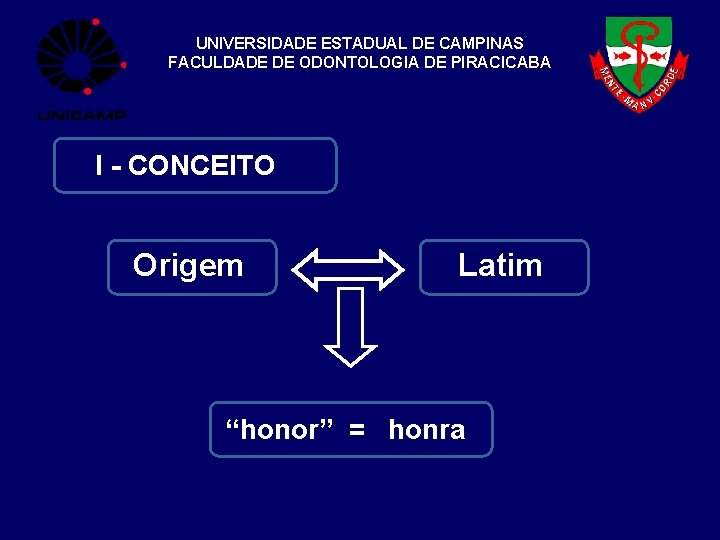 UNIVERSIDADE ESTADUAL DE CAMPINAS FACULDADE DE ODONTOLOGIA DE PIRACICABA I - CONCEITO Origem Latim