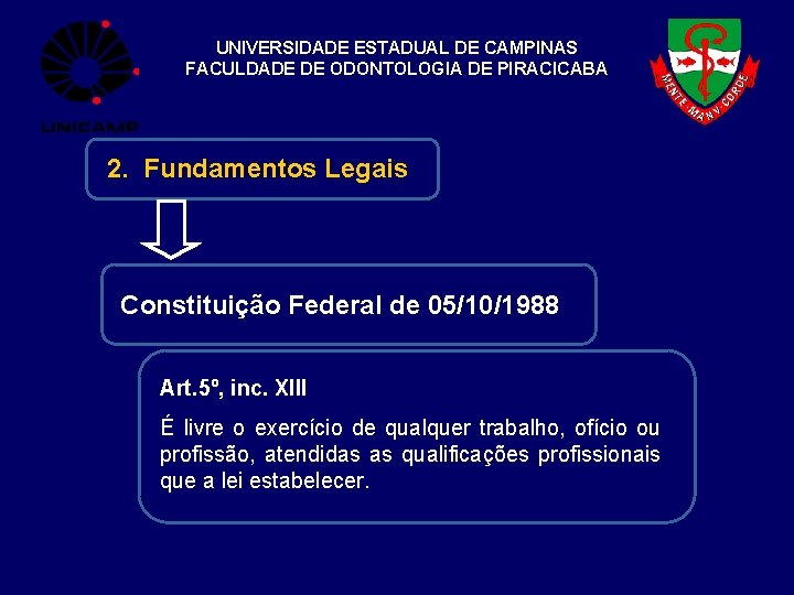 UNIVERSIDADE ESTADUAL DE CAMPINAS FACULDADE DE ODONTOLOGIA DE PIRACICABA 2. Fundamentos Legais Constituição Federal