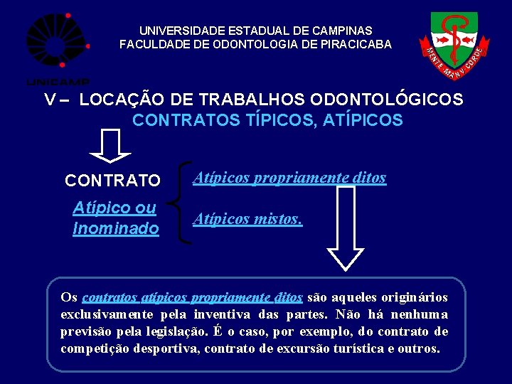 UNIVERSIDADE ESTADUAL DE CAMPINAS FACULDADE DE ODONTOLOGIA DE PIRACICABA V – LOCAÇÃO DE TRABALHOS