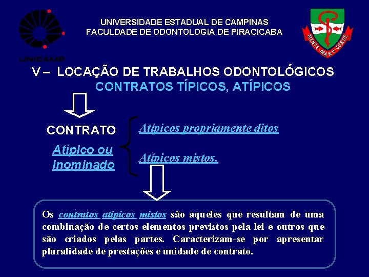 UNIVERSIDADE ESTADUAL DE CAMPINAS FACULDADE DE ODONTOLOGIA DE PIRACICABA V – LOCAÇÃO DE TRABALHOS