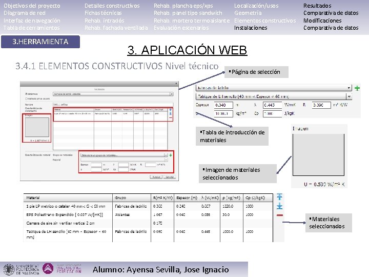 Objetivos del proyecto Diagrama de red Interfaz de navegación Tabla de cerramientos 3. HERRAMIENTA