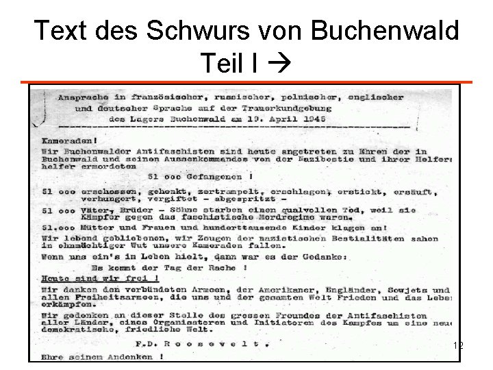 Text des Schwurs von Buchenwald Teil I 12 