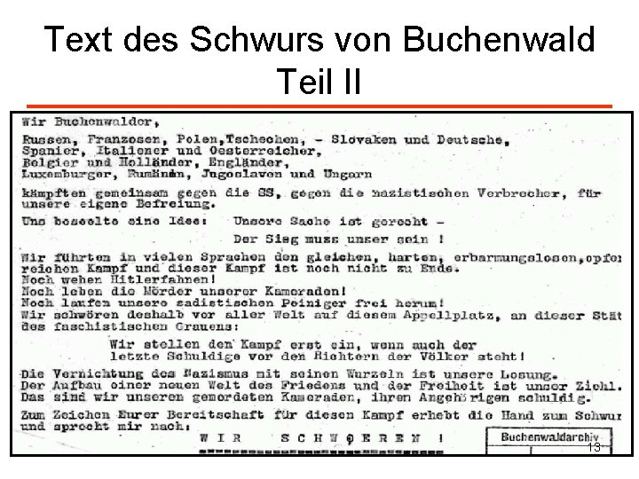 Text des Schwurs von Buchenwald Teil II 13 