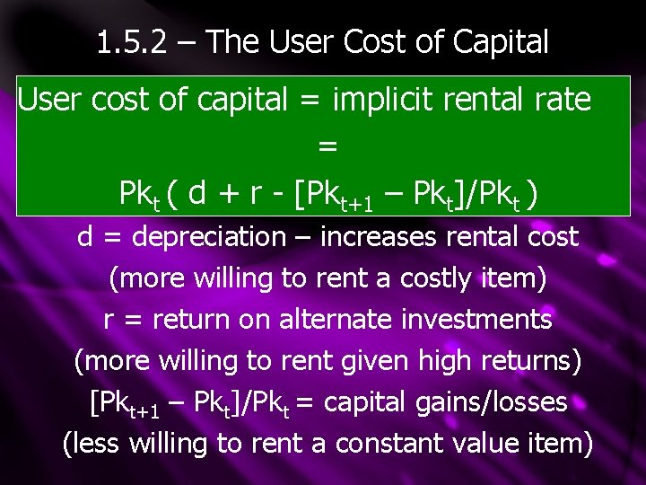 1. 5. 2 – The User Cost of Capital User cost of capital =