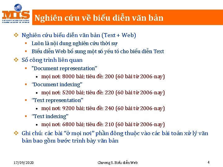 Nghiên cứu về biểu diễn văn bản v Nghiên cứu biểu diễn văn bản