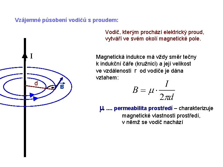 Vzájemné působení vodičů s proudem: Vodič, kterým prochází elektrický proud, vytváří ve svém okolí