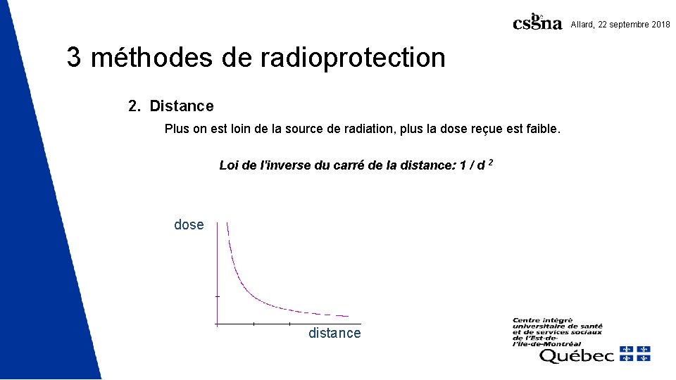 Allard, 22 septembre 2018 3 méthodes de radioprotection 2. Distance Plus on est loin Allard, 22 septembre 2018 3 méthodes de radioprotection 2. Distance Plus on est loin
