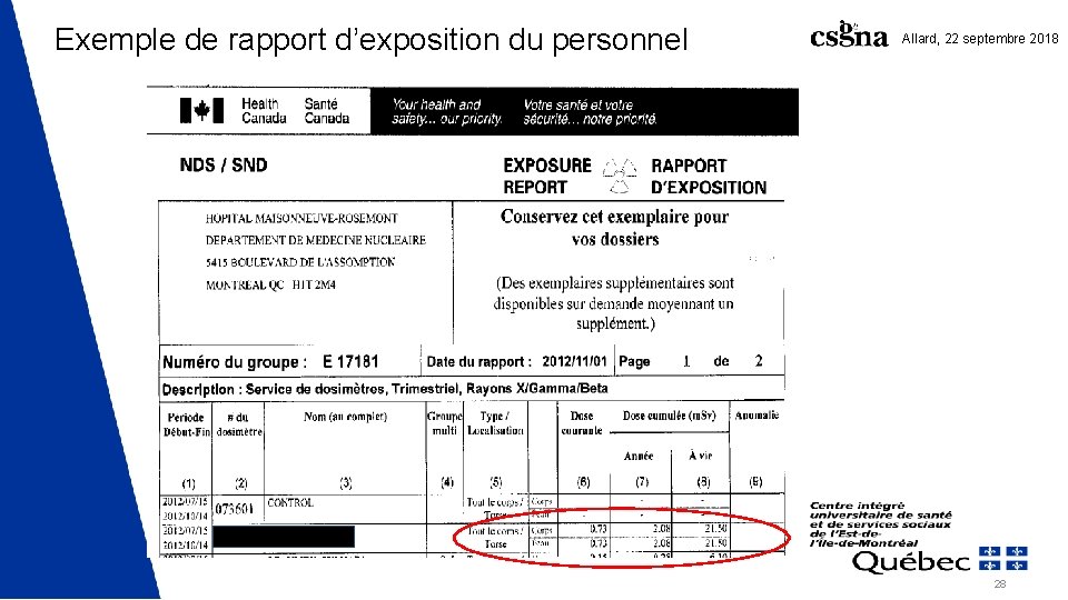 Exemple de rapport d’exposition du personnel Allard, 22 septembre 2018 28 Exemple de rapport d’exposition du personnel Allard, 22 septembre 2018 28