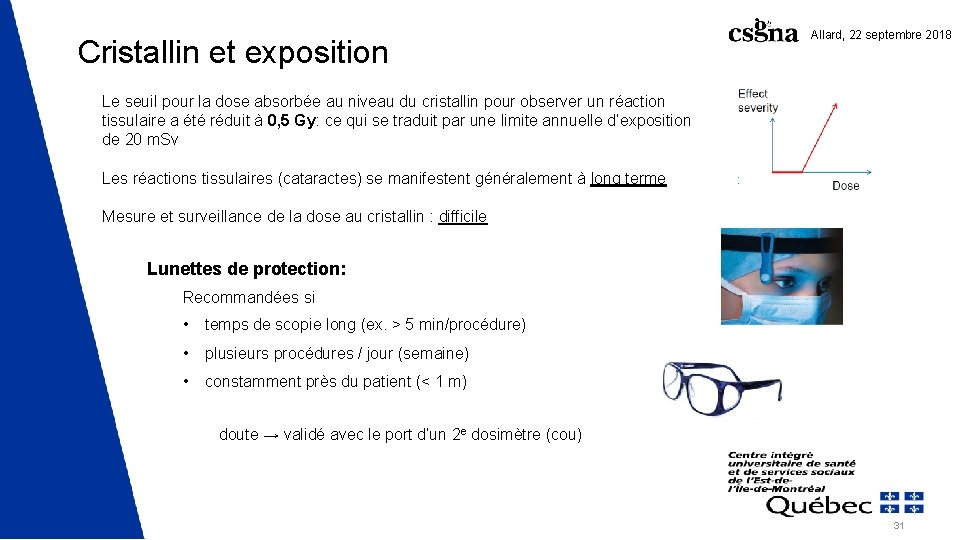 Cristallin et exposition Allard, 22 septembre 2018 Le seuil pour la dose absorbée au Cristallin et exposition Allard, 22 septembre 2018 Le seuil pour la dose absorbée au