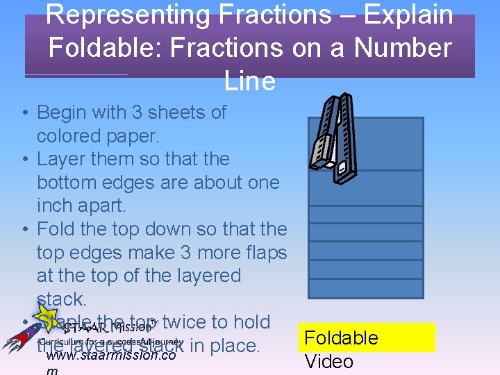 Representing Fractions – Explain Foldable: Fractions on a Number Line • Begin with 3